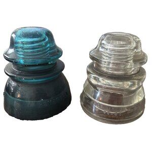 Lot Of 2-Vintage Hemingway Green #42 & Clear Glass #45 Insulators-some Chips